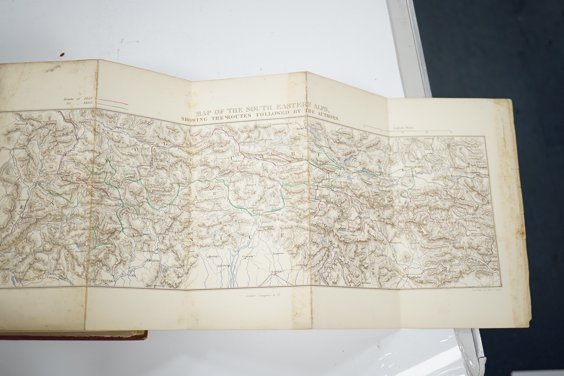 Gilbert, Josiah & Churchill. G.C. - The Dolomite Mountains. Excursions through Tyrol, Carinthia, Carniola, and Friuli in 1861, 1862 and 1863, 2 coloured and folded maps